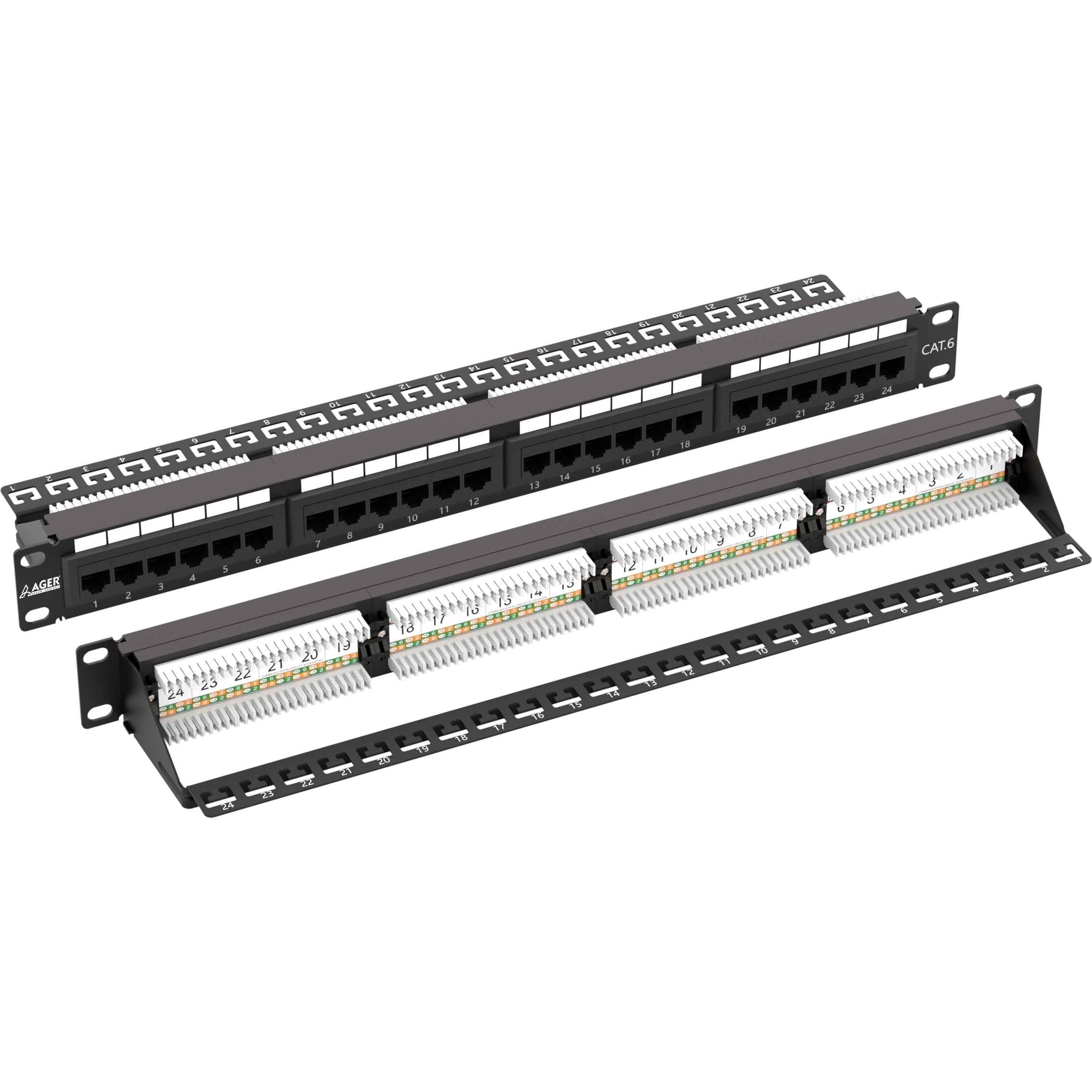 AGER AGER AC-611-24E 8P8C,LSA,ALTIN KONTAK 24 PORT CAT6 DOLU 1U ZIRHSIZ PATCH PANEL