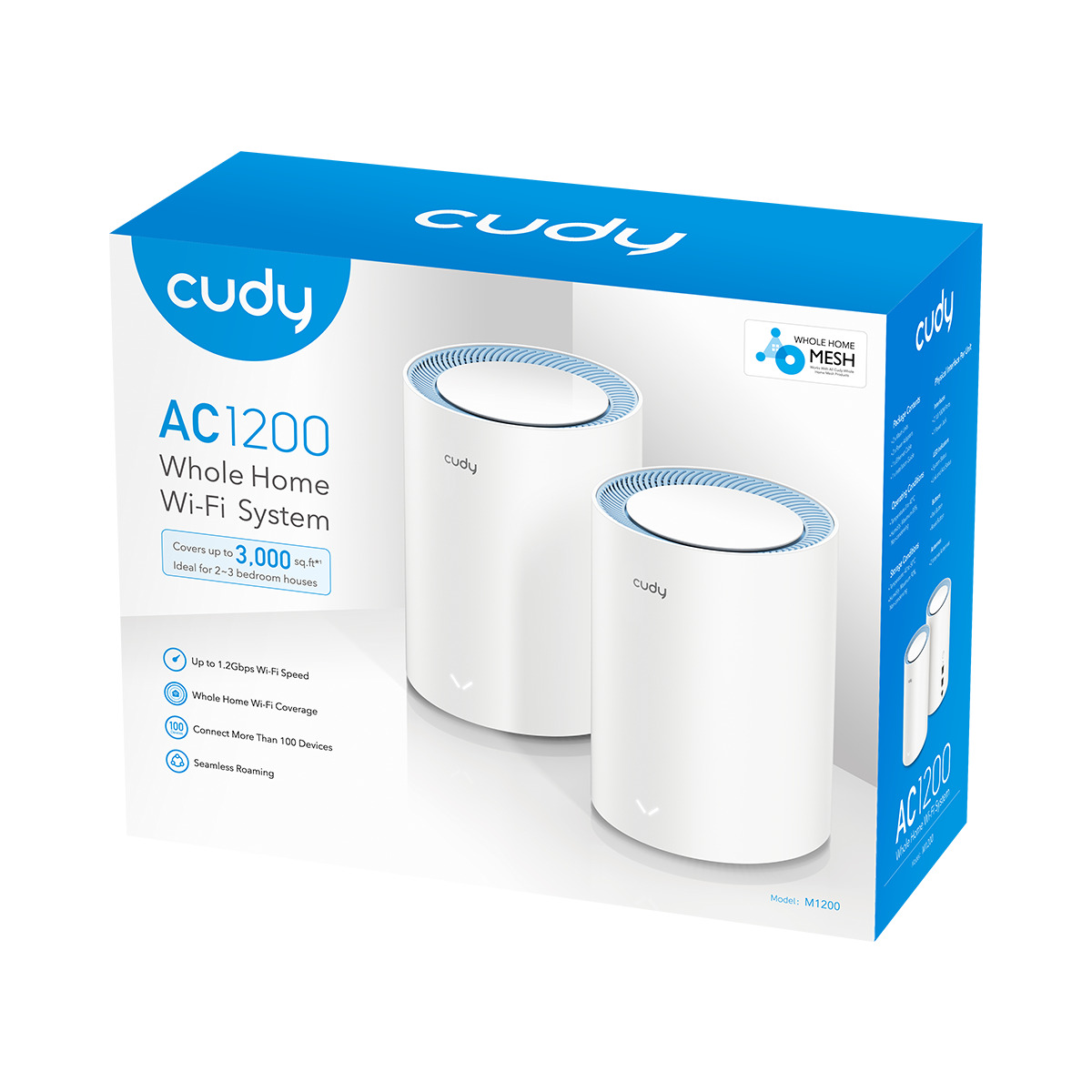CUDY M1200 2-Pack AC1200Mbps 2.4GHz/5GHz AP/RE/WISP MU-MIMO Kablosuz 2'li Mesh Wi-Fi Sistemi-61622