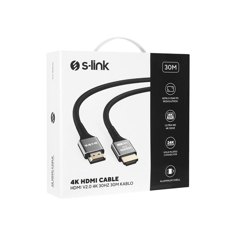 SLINK S-LINK SLX-HD4K30 19+1 HDMI TO HDMI 30M METAL V2.0 4K (4096*2160) 30HZ KABLO -36241