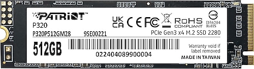 PATRIOT Patriot P320 512GB 3000/2200MB/s NVMe M2 SSD Disk (P320P512GM28)