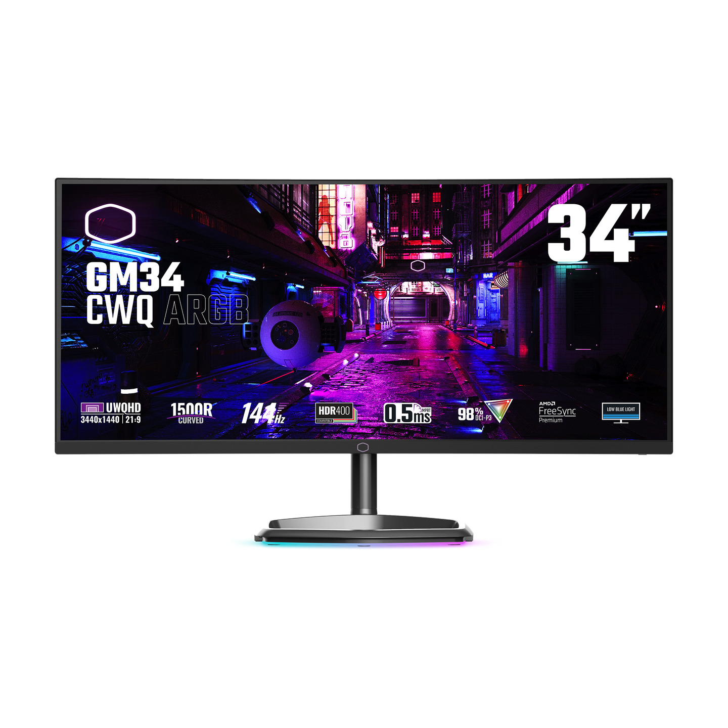 COOLERMASTER CM 34" GM34-CWQ 144Hz 0.5ms 2xHDMI, DP, Type C,B,  FreeSync, UWQHD ARGB Cored Gaming Monitör