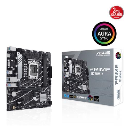 ASUS  ASUS PRIME B760M-K, 2xDDR5, 2x M.2, D-SUB, HDMI, 12-13.Nesil, LGA1700 Soket, Anakart 