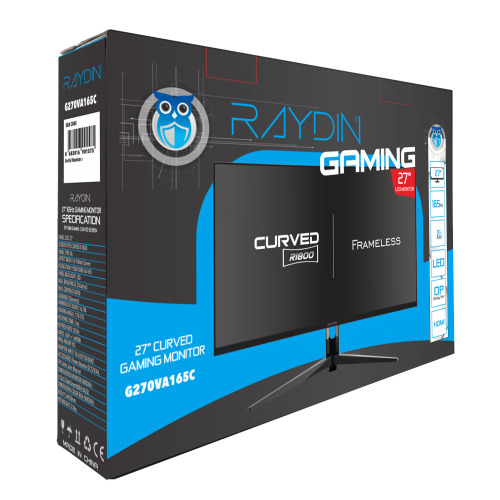 RAYDIN RAYDIN G270VA165C, 27&quot;, 1ms, 165Hz, Full HD, HDMI, DP, USB, Hoparlör, VA LED, R1800 Curved, Frameless, FreeSync Gaming Moni-57476