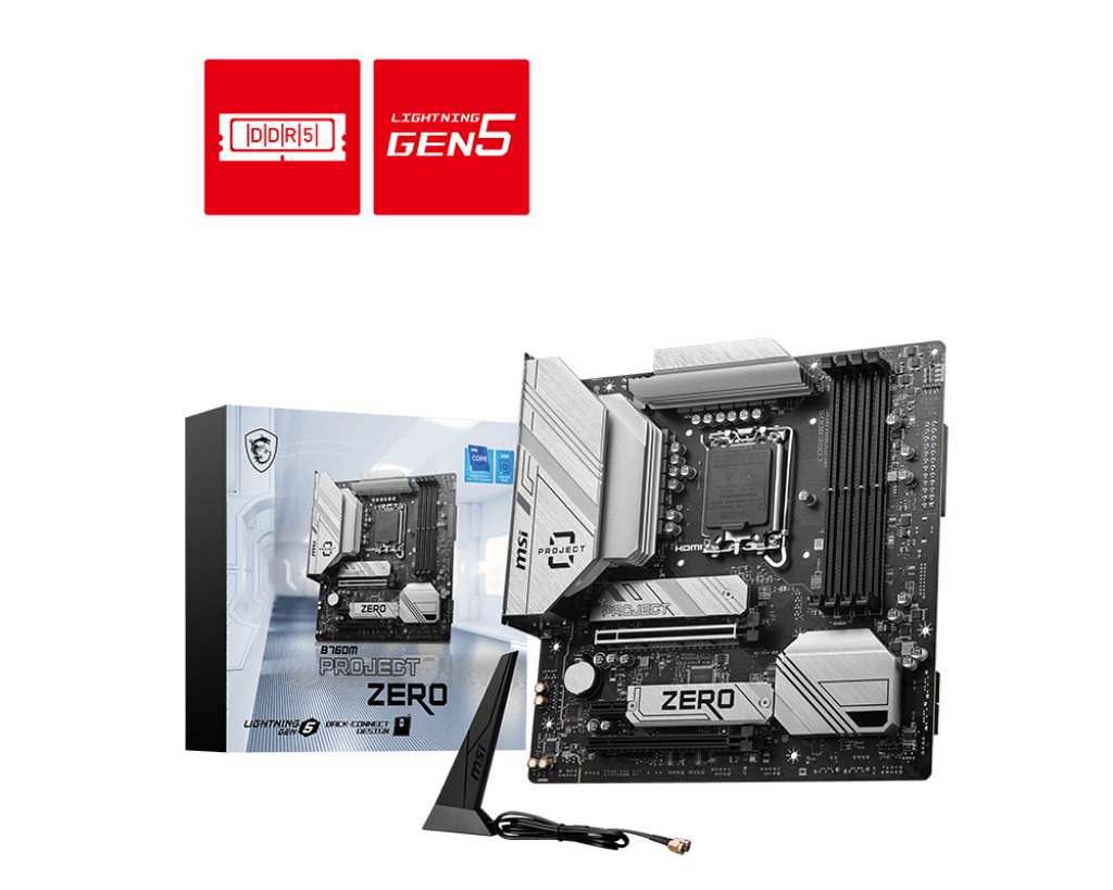 MSI MSI MB B760M PROJECT ZERO SOKET 1700 DDR5 7800(OC) PCI-E ,M.2 USB3.2 HDMI,DP 1x 2.5G LAN WI-FI 6E Matx
