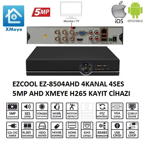 EZCOOL EZCOOL EZ-8504AHD 4KANAL 4SES 5MP 1HDD XMEYE XVR