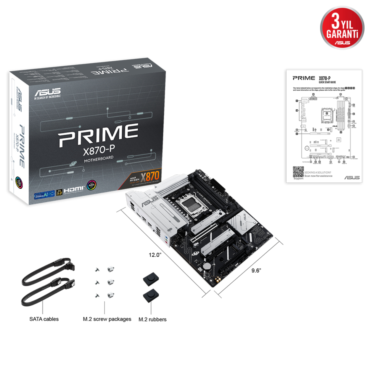 ASUS ASUS PRIME X870-P, 4xDDR5, 4xM.2, HDMI, DP, Type-C, AMD Ryzen 9000-8000 ve 7000 Serisi, AM5 Soket Anakart-52617