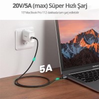 UGREEN UGREEN TYPE-C 100W 5A QC PD ÖRGÜLÜ HIZLI ŞARJ KABLOSU 2 MT SİYAH 70429 -69759