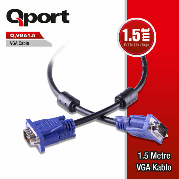 QPORT Qport 1.5 Metre 15Pin Filtreli VGA Kablo (Q-VGA1.5)
