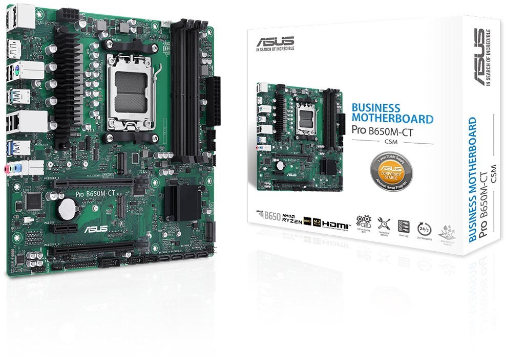 ASUS ASUS MB PRO B650M-CT-CSM AMD B650 AM5 DDR5 6400 2xDP HDMI 2x M2 USB3.2 TPM mATX UCRETSIZ UZAKTAN YONETIM YAZILIMI ASUS 5X PROTEC