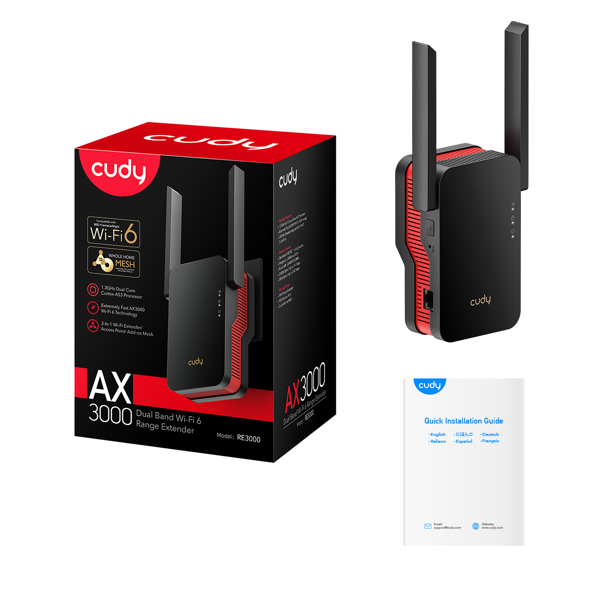 CUDY RE3000 AX3000 2.4GHz/5GHz 3000Mbps AP/RE Gigabit MU-MIMO Kablosuz Wi-Fi 6 Menzil Genişletici-61679