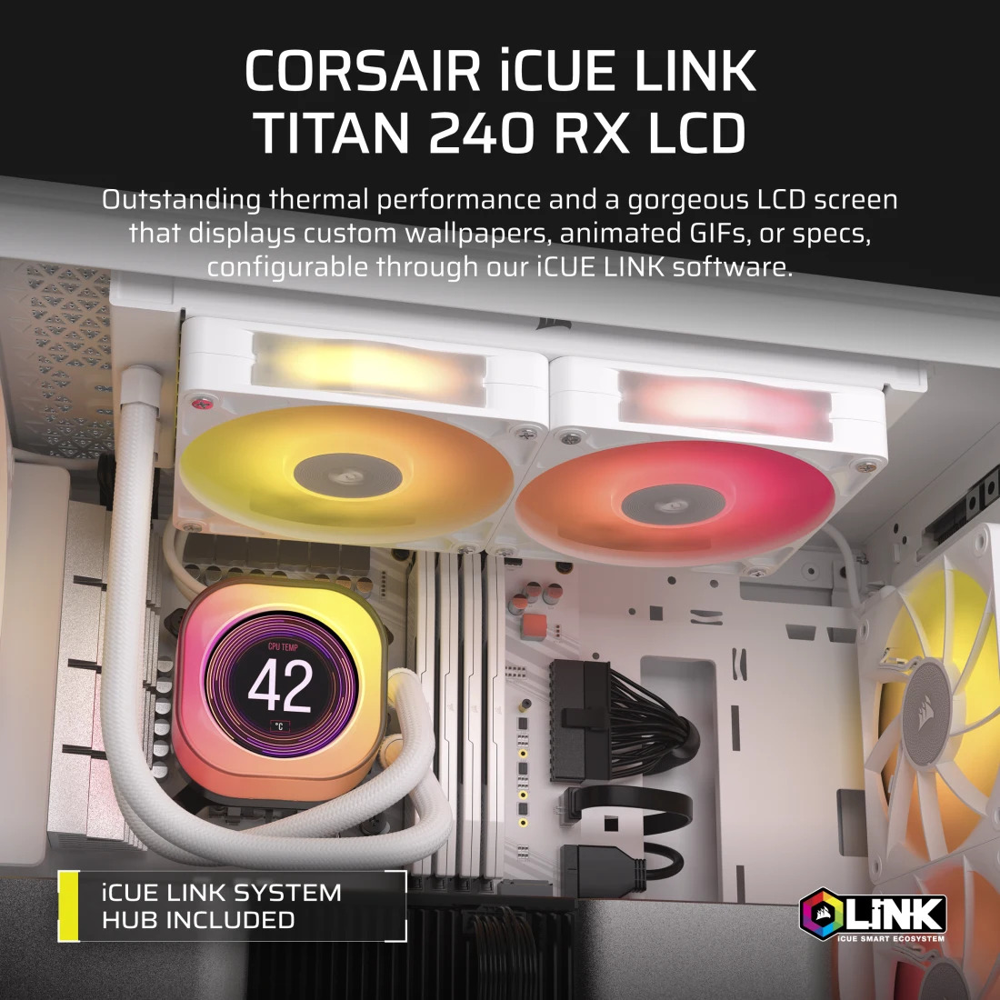 CORSAIR CORSAIR CW-9061025-WW ICUE LINK TITAN 240 RX LCD 240 mm RADYATÖR RGB AYDINLATMA SIVI CPU SOĞUTUCUSU BEYAZ (Intel 1700 Intel 1200-57082