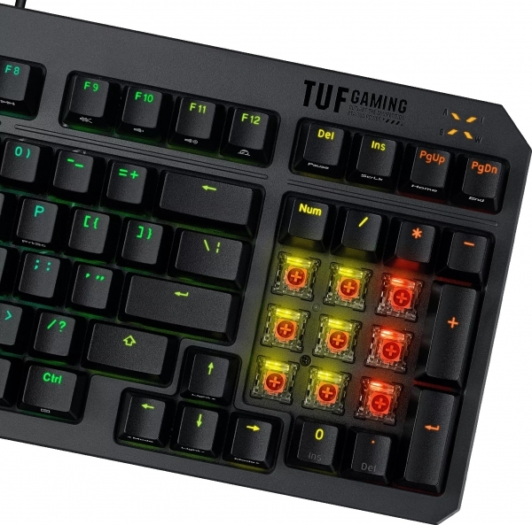 ASUS ASUS TUF GAMING K3 GEN II BLUE SWITCH KOMPAKT 97 TUŞ DİZİLİMİ OPTİK-MEKANİK RGB ANAHTARLAR SES AZALTICI KÖPÜK IP57 SU GEÇİRMEZLİ-61858