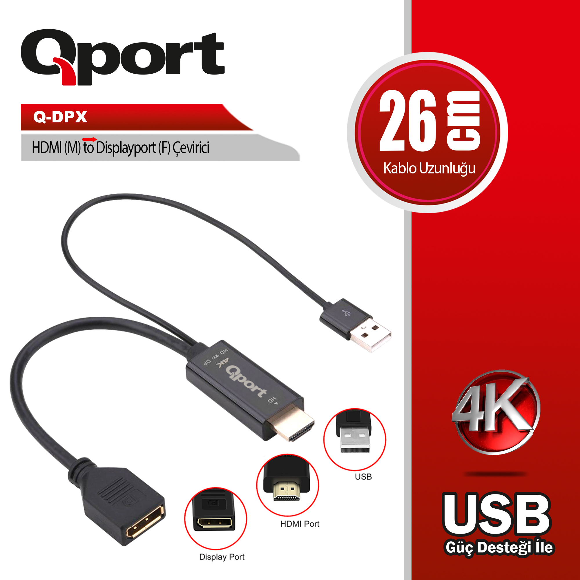QPORT QPORT (Q-DPX) HDMI TO DISPLAY PORT CEVIRICI