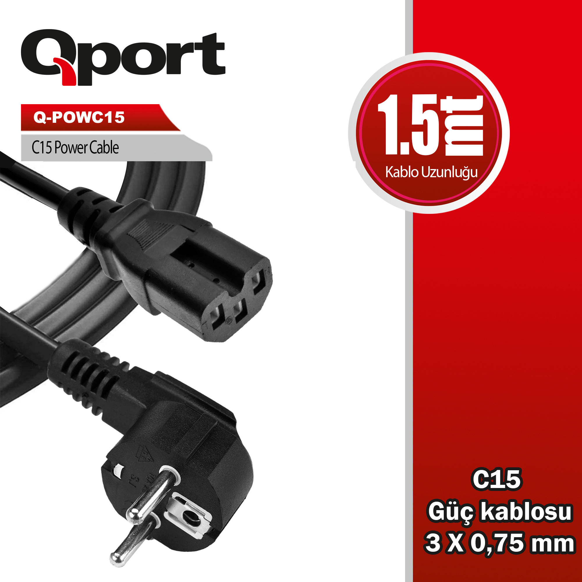 QPORT QPORT 1.5M C15 POWER GUC KABLOSU (Q-POWC15)