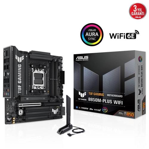 ASUS ASUS TUF GAMING B850M-PLUS WIFI, 4xDDR5, 3x M.2, HDMI, DP, Type-C, Wi-Fi 6E, Bluetooth v5.3, AMD Ryzen 9000 Serisi, AM5 Soket An