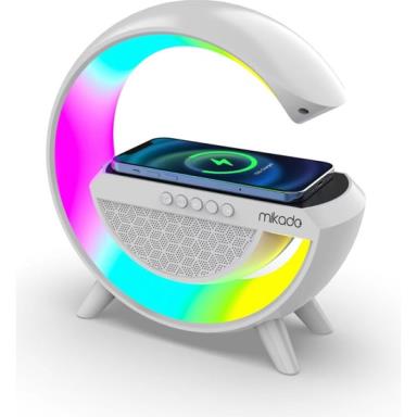  MIKADO MD-G111, 10W, USB/BT/TF, RGB IÅŸÄ±klÄ±, 1800mAh, 15W Kablosuz Åarj, Bluetooth Speaker (Beyaz) 