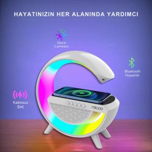  MIKADO MD-G111, 10W, USB/BT/TF, RGB IÅŸÄ±klÄ±, 1800mAh, 15W Kablosuz Åarj, Bluetooth Speaker (Beyaz) 