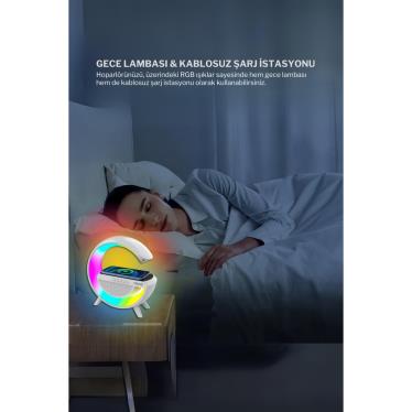  MIKADO MD-G111, 10W, USB/BT/TF, RGB IÅŸÄ±klÄ±, 1800mAh, 15W Kablosuz Åarj, Bluetooth Speaker (Beyaz) 