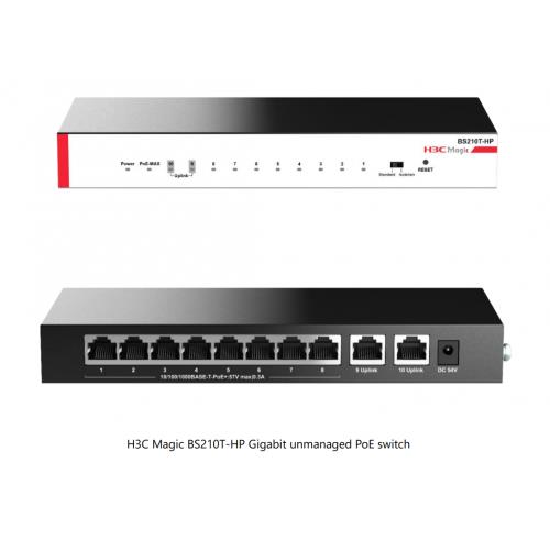 H3C  H3C Magic BS210T-HP, 10 Port, GigaBit, 8 Port PoE, 110W, +2 Port GigaBit Uplink, Metal Kasa, YÃ¶netilemez, MasaÃ¼stÃ¼ Switch 
