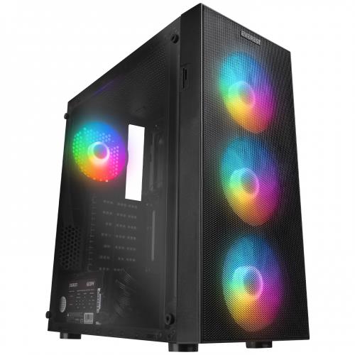 EVEREST EVEREST FACED-V5, Mesh, 600W, 4x12cm Sabit Rainbow Fan, Temperli Cam Yan Panel, ATX, GAMING KASA