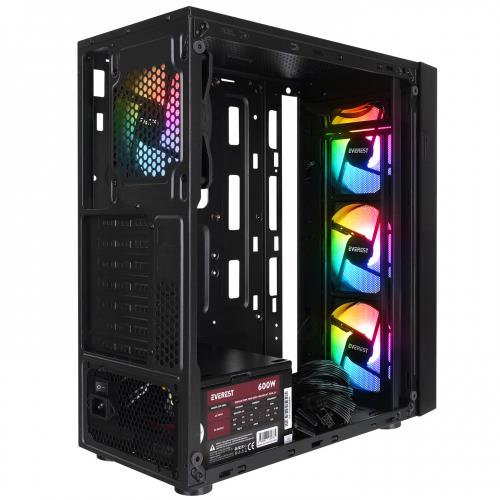 EVEREST EVEREST FACED-V5, Mesh, 600W, 4x12cm Sabit Rainbow Fan, Temperli Cam Yan Panel, ATX, GAMING KASA-33862
