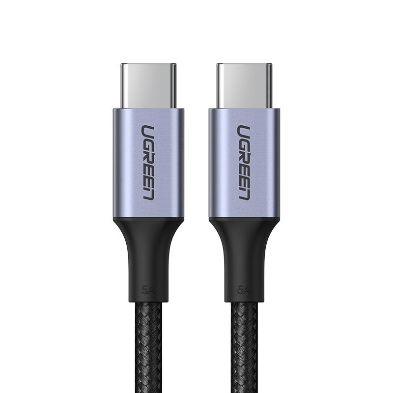 UGREEN UGREEN USB-C 100W 5A QC PD ÖRGÜLÜ HIZLI ŞARJ KABLOSU 1 MT SİYAH 70427 -50472