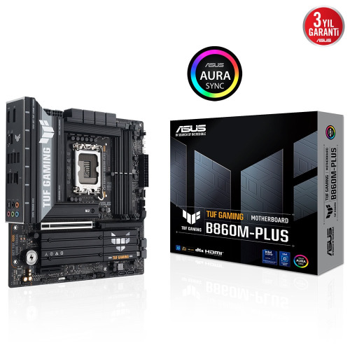 ASUS ASUS TUF GAMING B860M-PLUS, 4xDDR5, 3xM.2, HDMI, DP, Intel Core Ultra CPU(Seri 2), LGA1851 Soket, Gaming Anakart