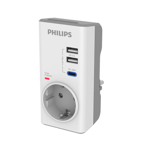 PHILIPS PHILIPS CHP8010W/10, Tekli, Akım Korumalı Priz, PD Hızlı Şarj, 1xUSB-C, 2xUSB-A, (Beyaz)