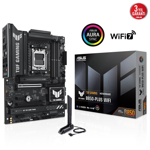 ASUS ASUS TUF GAMING B850-PLUS WIFI, 4xDDR5, 3x M.2, HDMI, DP, Type-C, Wi-Fi 7, Bluetooth v5.4, AMD Ryzen 9000 Serisi, AM5 Soket Anak