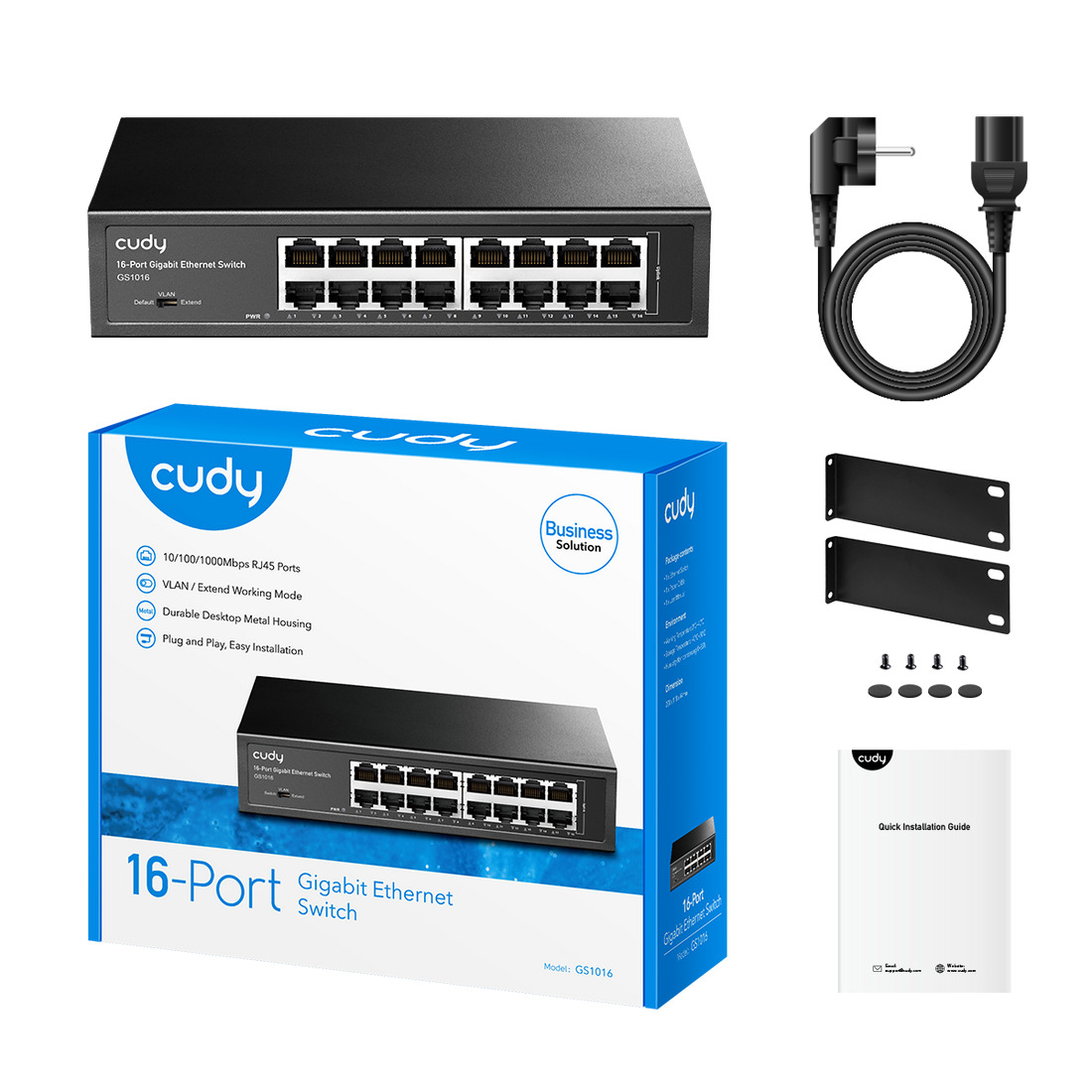CUDY Cudy GS1016 16 Port 10/100/1000Mbps VLAN&Extend Mode 8" Rock-Mount Çelik Gigabit Ethernet Switch-62476
