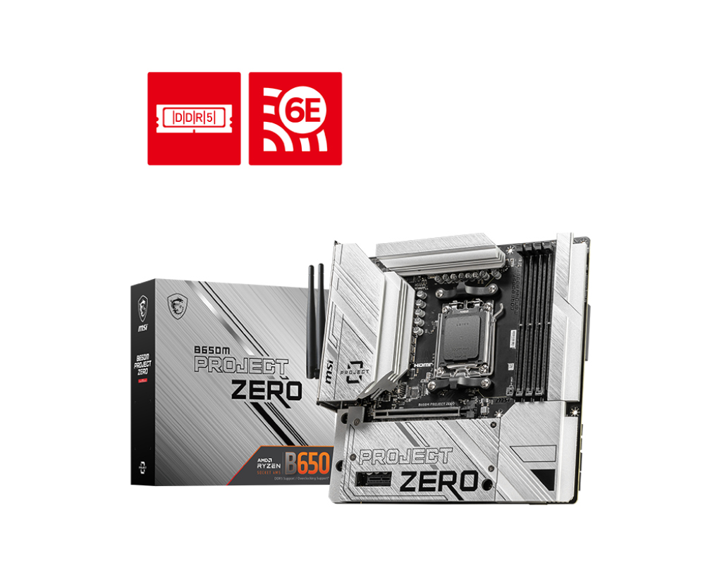 MSI MSI MB B650M PROJECT ZERO AM5 DDR5 7600MHZ(OC) HDMI DP M.2 USB3.2 2.5G LAN WI-FI 6E mATX