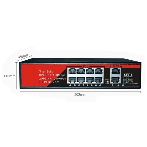 EZCOOL EZCOOL EZ-08PSF-SFP 8 PORT 8FE+2GE+1SFP GIGABIT POE SWITCH 120W