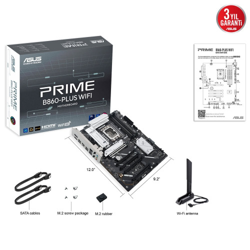 ASUS ASUS PRIME B860-PLUS WIFI, 4xDDR5, 2x M.2, HDMI, DP, Wi-Fi 6E, Bluetooth v5.3, Intel Core Ultra CPU(Seri 2), LGA1851 Soket, Gami-61195