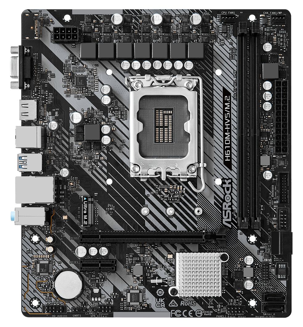 ASROCK ASRock H610M-HVS/M.2 Micro ATX Anakart Intel LGA1700, DDR4, Ultra M.2 SSD, 4K 60Hz HDMI-43639
