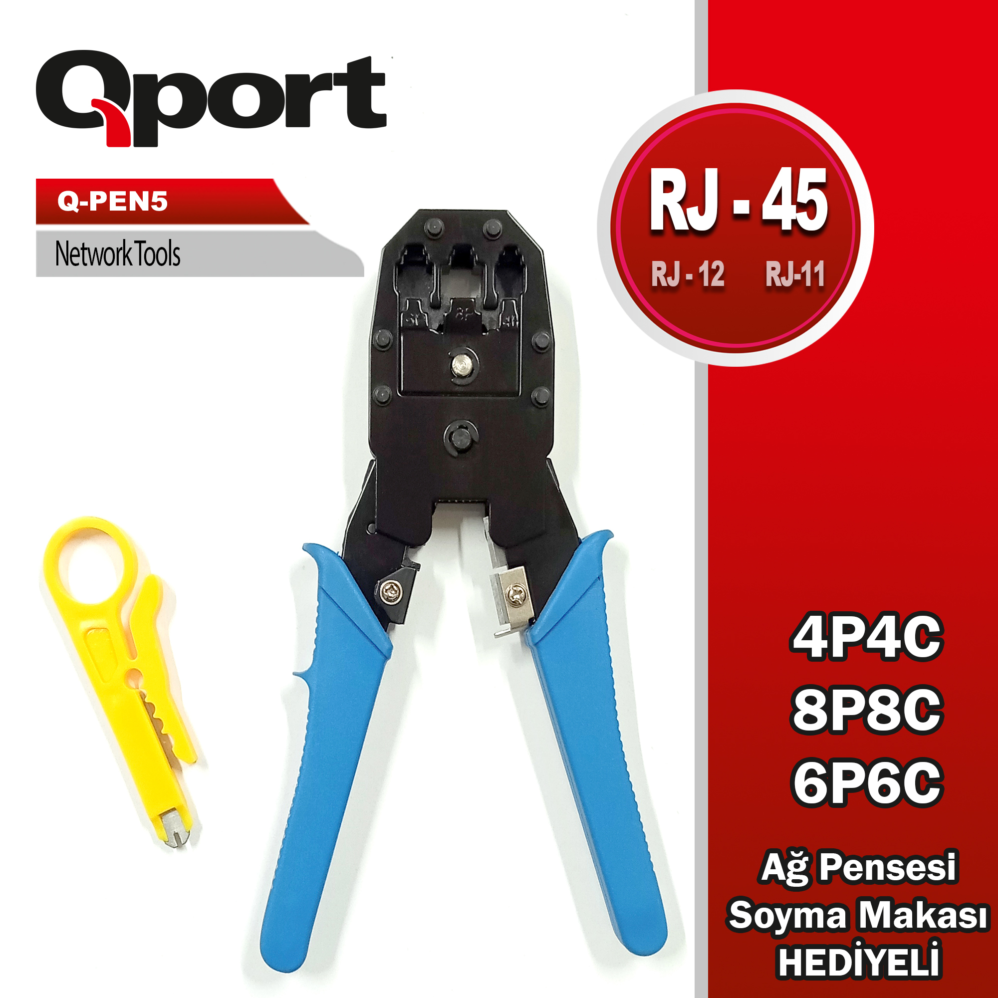 DIGITUS QPORT Q-PEN5 RJ45/RJ11/RJ12 SIKMA PENSESİ + KABLO SIYIRICI