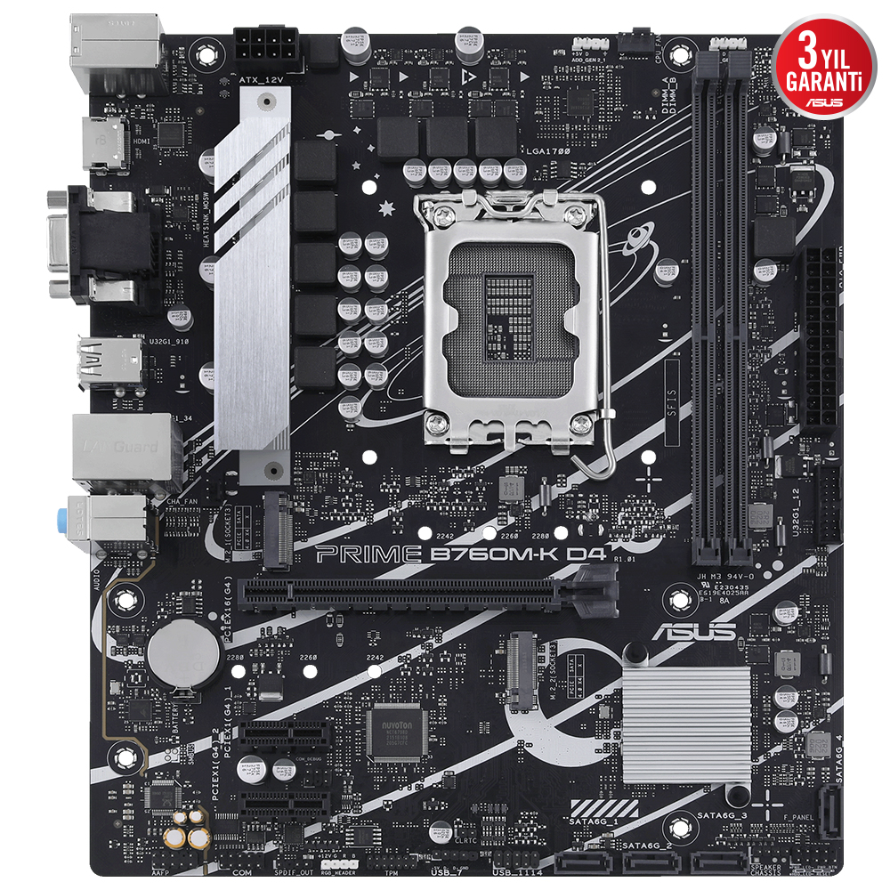 ASUS ASUS MB PRIME B760M-K D4 INTEL B760 LGA1700 DDR4 5333 HDMI VGA 2x M2 USB3.2 AURA RGB 2.5Gbit LAN mATX ASUS 5X PROTECTION III ARM-41762