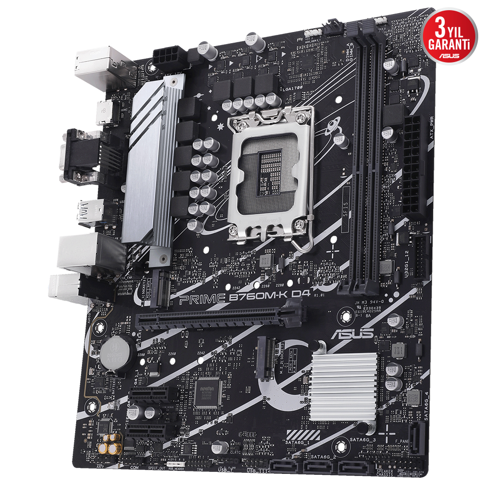 ASUS ASUS MB PRIME B760M-K D4 INTEL B760 LGA1700 DDR4 5333 HDMI VGA 2x M2 USB3.2 AURA RGB 2.5Gbit LAN mATX ASUS 5X PROTECTION III ARM-41765