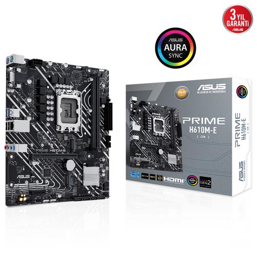 ASUS ASUS PRIME H610M-E CSM, 2xDDR5, 2x M.2, D-SUB, HDMI, DP, 12-13.Nesil, LGA1700 Soket, Anakart