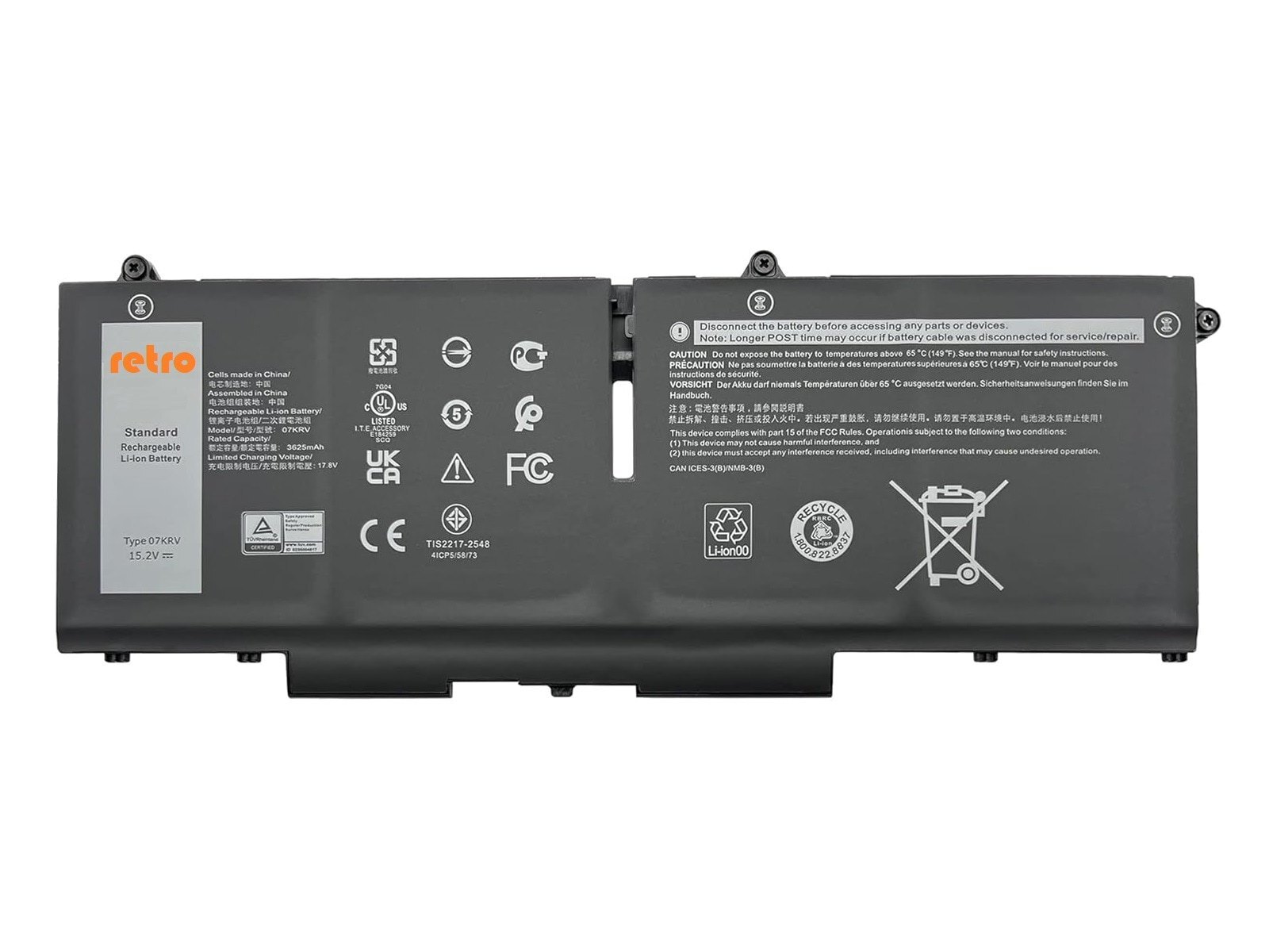 RETRO RETRO Dell Latitude 5530, 07KRV Notebook Bataryası - Ver.1 - 4 Cell