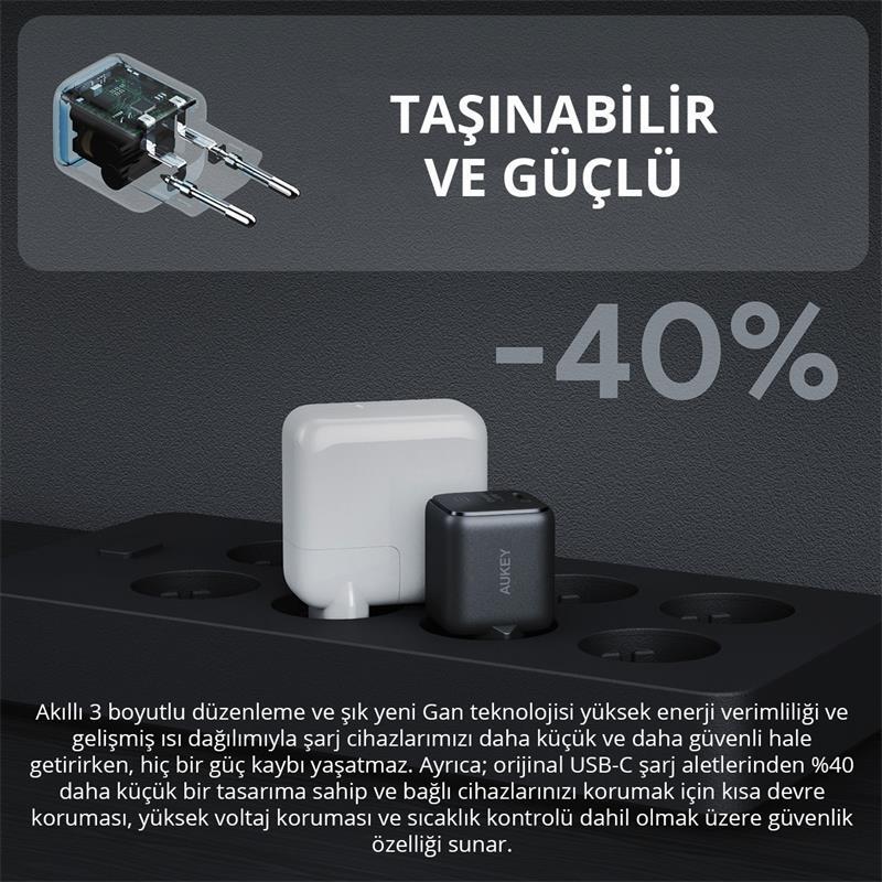AUKEY AUKEY PA-B1L-BK 30W OMNİA II MİNİ GAN TYPE-C PD ŞARJ ADAPTÖRÜ -56143
