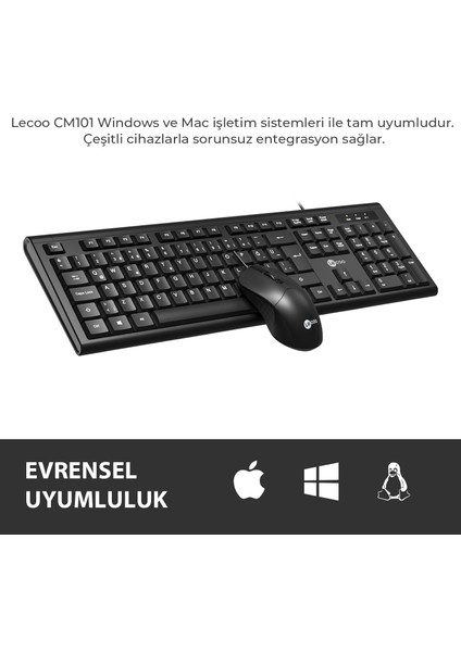 LECOO LENOVO LECOO CM101 SİYAH KABLOLU MOUSE & KLAVYE SET-47537