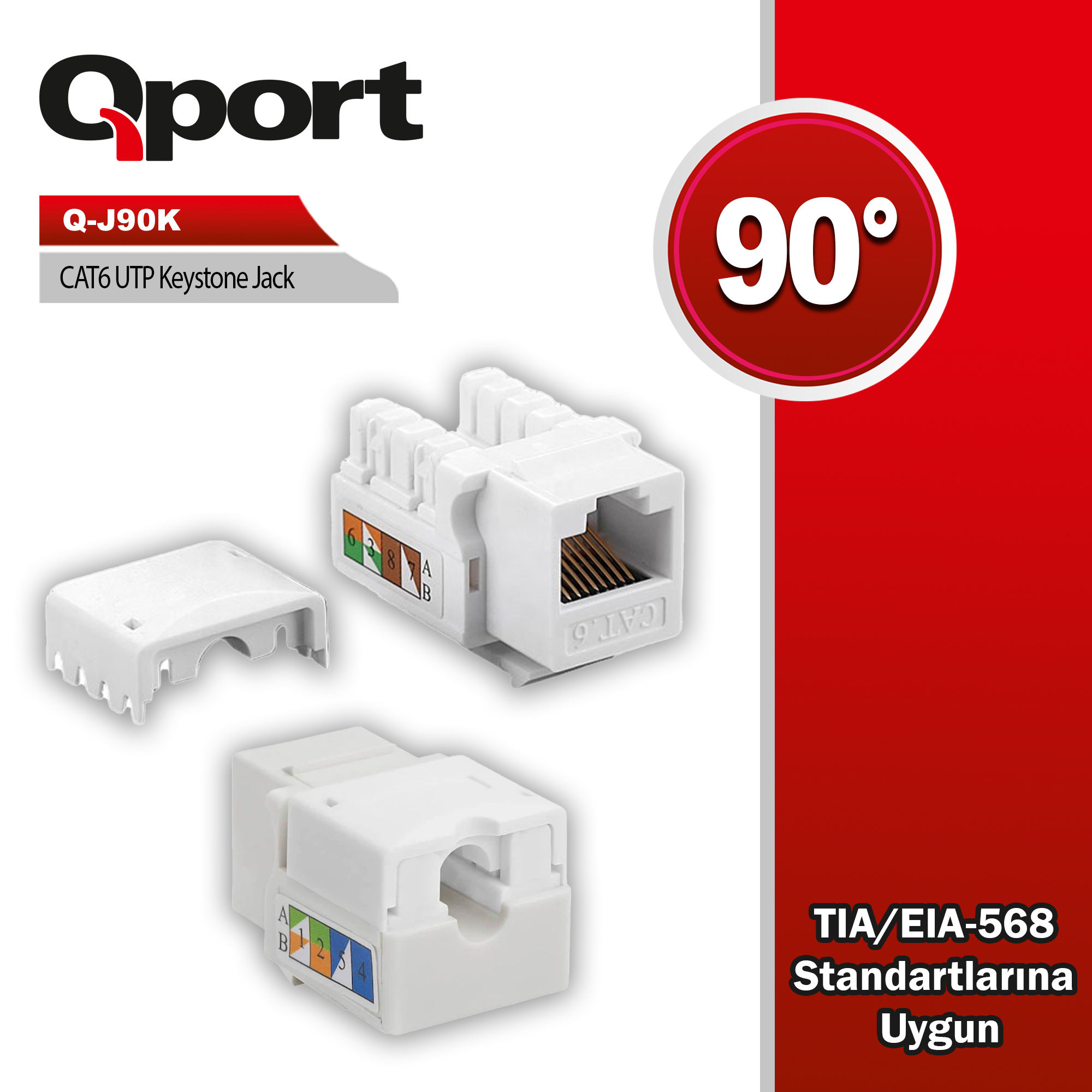 QPORT QPORT CAT6 90 DERECE KEYSTONE JACK (Q-J90K)