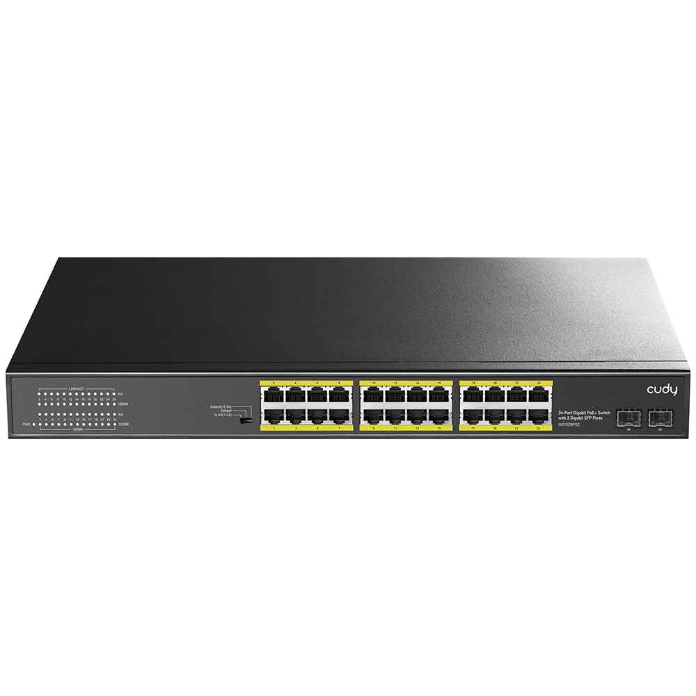 CUDY Cudy GS1028PS2 24 Port 10/100/1000Mbps 2*SFP VLAN&Extend 300W 19" Rock-Mount POE+ Ethernet Switch
