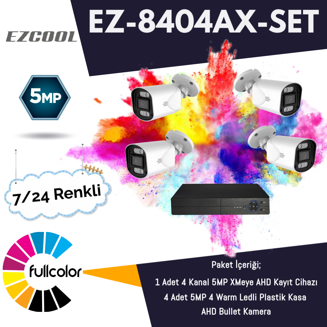EZCOOL EZCOOL EZ-8404AX-SET 5MP FULLCOLOR 7/24 RENKLİ 4LÜ SET