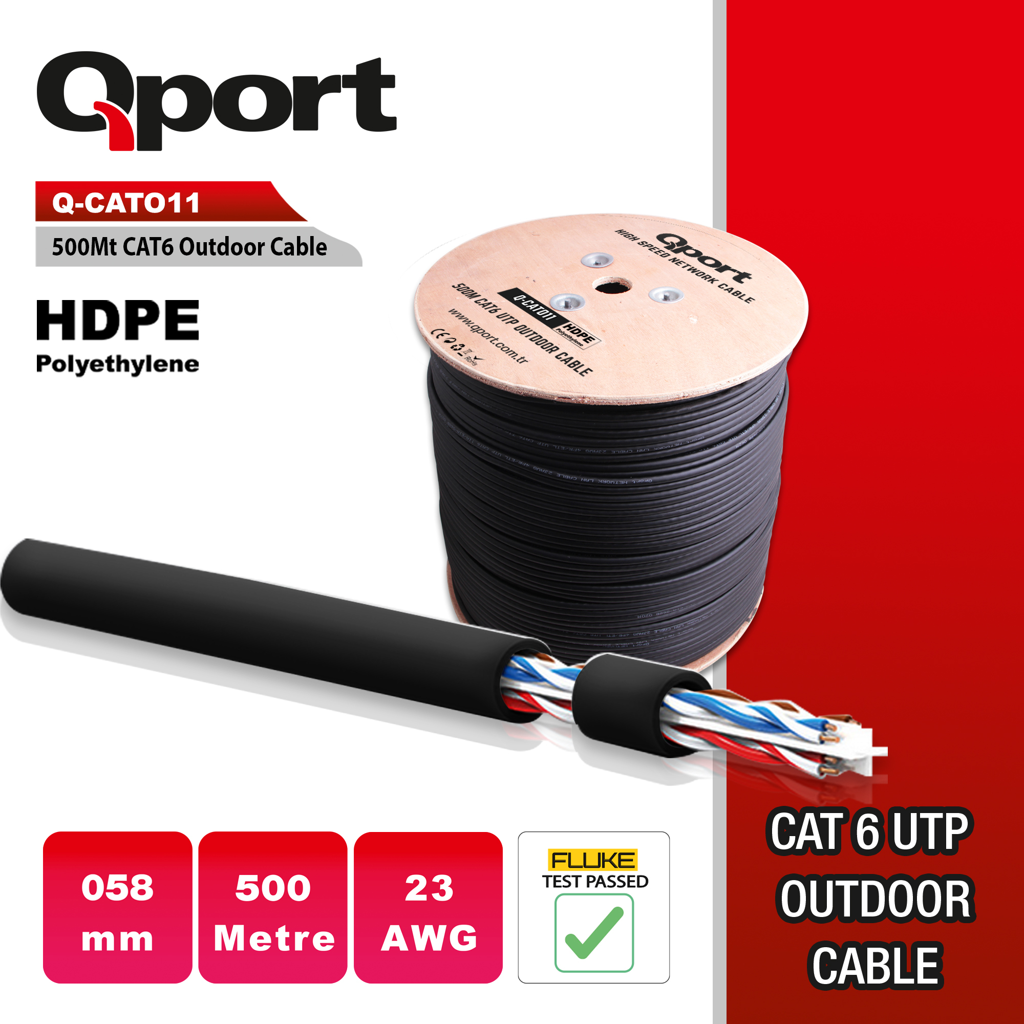QPORT QPORT Q-CATO11 23AWG 500 METRE CAT6 UTP PE OUTDOOR KABLO