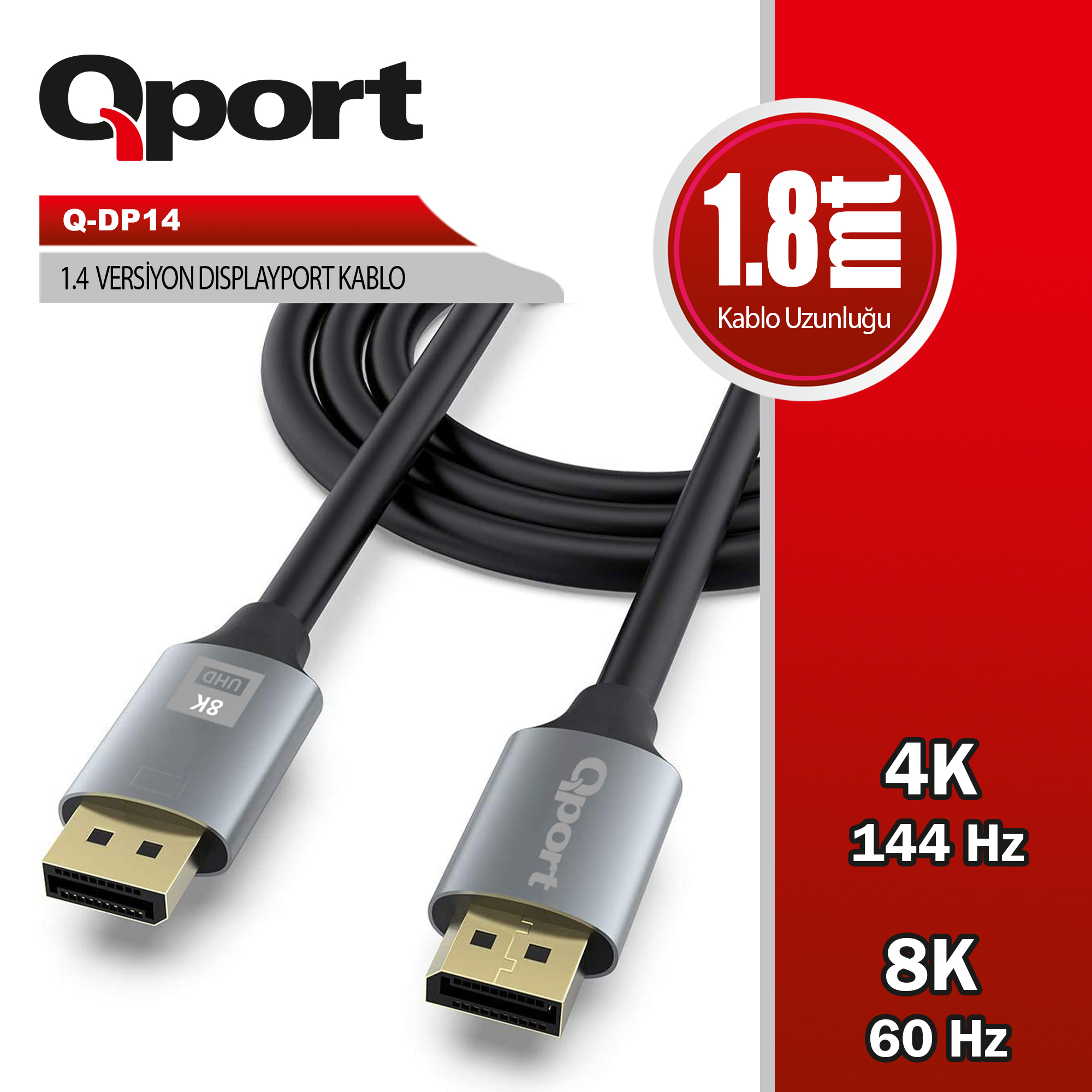 QPORT QPORT (Q-DP14) DISPLAY PORT 1.8 METRE KABLO