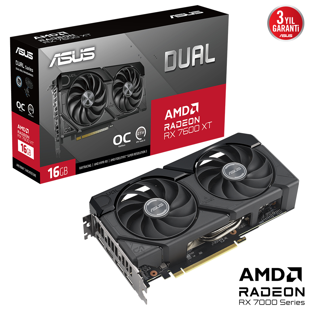 ASUS ASUS DUAL-RX7600XT-O16G 16GB GDDR6 HDMI DP 128BİT
