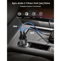 UGREEN UGREEN 40W PD HIZLI ARAÇ İÇİ ŞARJ CİHAZI ÇAKMAKLIK ADAPTÖRÜ 2XUSB-C UZAY GRİSİ 70594 -65333