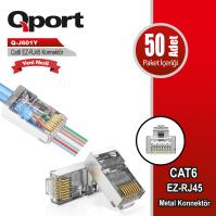 Qport Q-J601Y CAT6 (50'Lik) EZ-RJ45 Metal Yeni Nesil Delikli Konnektör