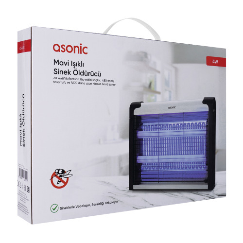 ASONIC ASONIC AS-A28, Siyah, 4W, 2000V, Masaüstü, Zincir Askılı, 2adet UV Mor Işıklı, Siyah Kasa, Sinek Öldürücü-61270